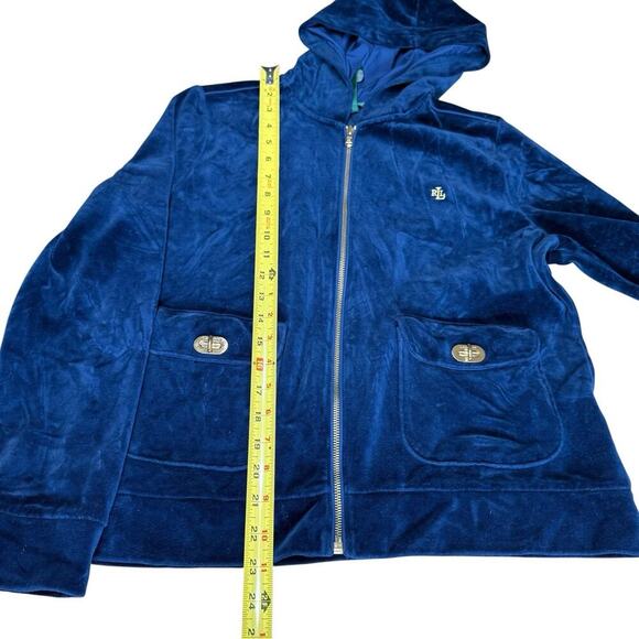 Lauren Ralph Lauren Womens Jacket Full Zip Hoodie Velvet Gold Crest PETITE L - Picture 11 of 11
